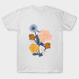 Blush + Gold Flowers on White T-Shirt